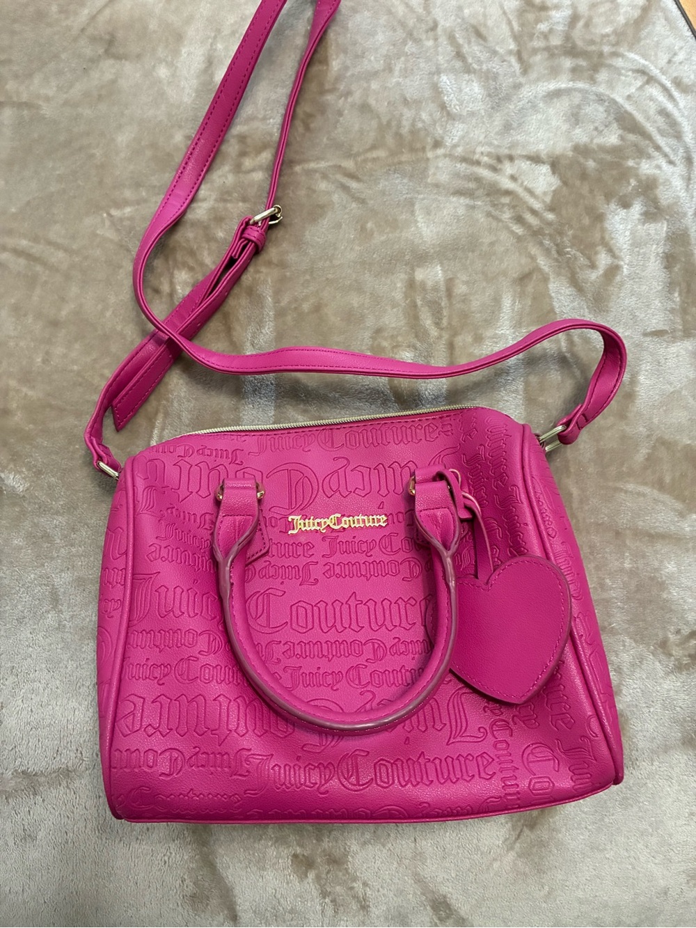 Juicy Couture Bright Pink Embossed Crossbody Satchel with Heart Charm